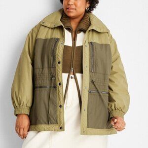 Two Tone Quilt Lined Utility Coat Jacket - Future Collective Reese Blutstein NWT